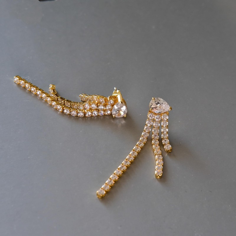 CZ Fringe Statement Earrings in Gold | Pear-Shaped Chandelier Drop