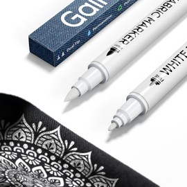 Gain-Art White Fabric Marker for Dark Clothes - Wash-Resistant, No Bleed, Quick Dry Professional Dual Tip Pen - Permanent Paint for Clothing, Canvas Cover Stains - DIY Art Crafting Set of 2