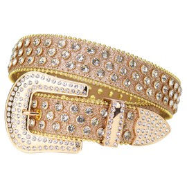 MUKINGBELTS Men Women Rhinestone Belt Luxury Strap Leather Sparkle Studded Belts Western Bling Bling Diamond Cowboy Belts, Gold, 50: Fit waist from 38"-40"