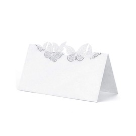 PartyDeco - Tischkarte mit perforierten Schmetterlingen aus Karton, Farbe Weiß, WS55
