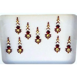 BB160 Red Bindi Gold Crystal Pearl Bindi Tattoo Forehead Sticker Wedding Tikka Indian Fancy Party Arabian Face Gem Body Art