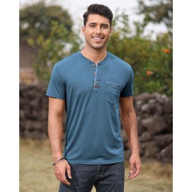 Mens Henley Shirts Short Sleeve Button T-Shirts Summer Vintage Lightweight Tee Shirts with Pocket Blue