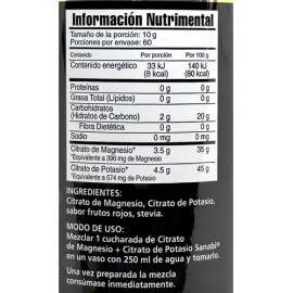 Citrato de Magnesio y Potasio Sanabi 600 g Frutos Rojos 60 Porciones                                                                                  