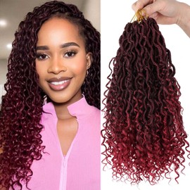 8 Packs Goddess Locs Crochet Hair for Black Women, Faux Locs with Curly Ends, Boho Style Locs, River Locs Crochet Hair, Lightweight & Natural-Looking Synthetic Hair Extensions (14 Inch, TBUG#,)