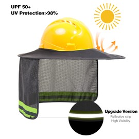 LIZMOF Hard Hat Sun Shade, High Visibility Sun Visor Neck Shade with Reflective Strip, Full Brim, Man & Woman (Hard Hat Not Included), Grey, 2 Pack