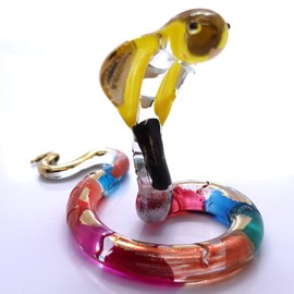 Sansukjai Snake/Cobra Miniature Figurines Animals Hand Blown Glass Art Collectible Gift Home Decorate (Multi-Gold)