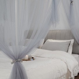 Vpory Canopy Bed Curtains - 4 Corners Post Bed Canopy Curtains for Girls & Adults, Bed Princess Bed Canopy Mosquito Net Bedroom Decoration Accessories - Grey, Twin Size