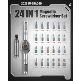 24 In 1 Magnetic Screwdriver Set, 2025 Upgraded Multifunction Ratchet Screwdriver Tool with Removable T Handle, 24 in 1 Ratchet Allen Wrench Set for DIY Home Improvement Computer Bicycle Repair