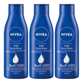 Nivea Crema Corporal Milk Nutritiva Humectación 100ml, 3pzas