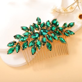 Teyglen Crystal Bride Wedding Hair Comb Full Rhinestone Side Comb Bridal Red Green Black Crystal Hair Pieces Hair Accessories for Bride Women Girl (Green)