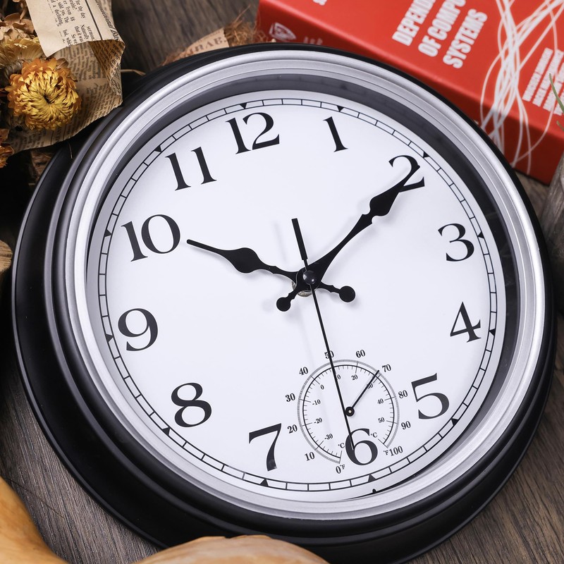 JoFomp Large Waterproof Outdoor Clock with Thermometer Combo - 12
