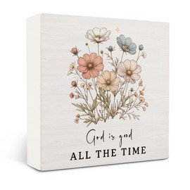 OVAcational Boho Christian Wooden Signs,Easter Bible Verse Wooden Box Sign,Christian God Is Good All The Time Decor For Home Desk Tabletop Shelf Decoration 5x5 Inches