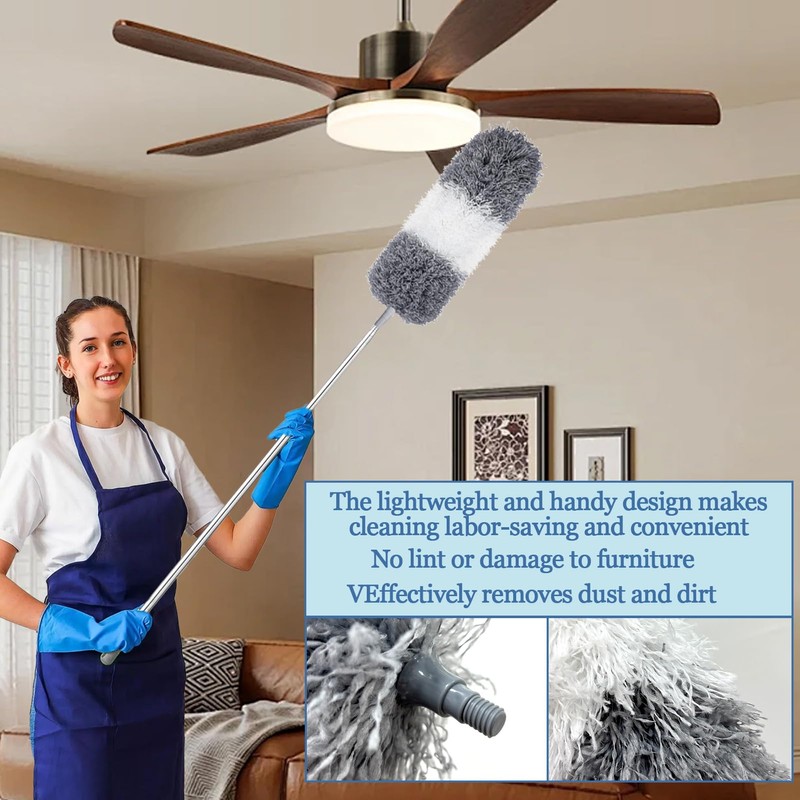 Microfiber Duster with Extension Pole 27-80 Inch, 4PCS Bendable Washable