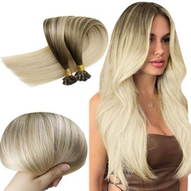 RUNATURE Bonding Extensions Real Hair 1 g Long 50 cm Hair Extensions Real Hair Keratin Blonde Balayage 50 g 50s U-Tip Keratin Bondings Real Hair Brown Balayage Blonde Ombre Colour #BA8/60