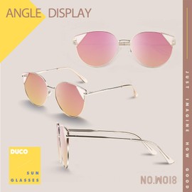 Duco Vintage Retro Round Metal Polarized Sunglasses for Men Women 100% UV400 Protection W018 (Gold Pink)