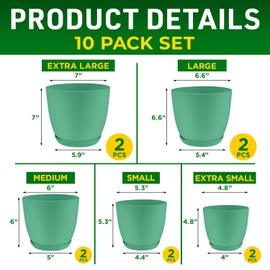 Lifemaster Planter Pots with Drainage Holes - Lightweight, Durable, & Space-Saving Pots for Indoor and Outdoor - Versatile Functionality, Simple Modern Design, Set of 10 Plastic Planter Pots Mint