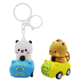 YOKUSHI 2 PCS Bubu and Dudu Cute Keychains, Kawaii Cartoon Statue Bears Panda Figurine Key Chains for Women Backpacks Car Keys Gifts