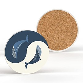 Global Designs Ying Yang Whale Nautical Themed Ceramic Round Coaster