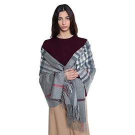 JENNIE LIU Womens 100% Cashmere Shawl Wraps(One Size, GreyRedPurple)