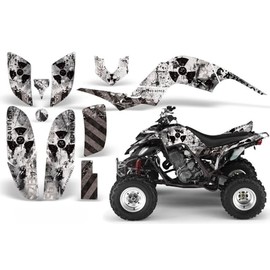 AMR Racing ATV Graphics Kit: Quad Stickers for Yamaha Raptor 660 (2001-2005), Featuring Meltdown Black & White Design, Transform Your Ride with Cool ATV Stickers!
