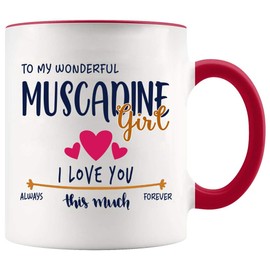 Mother Day, Valentines Day Mug For Wife With Name Muscadine City- To My Wonderful Muscadine Girl, I Love You This Much Always, Forever - White Mug With Red Accent Color 11oz