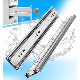 YENUO Stainless Steel Drawer Slides Full Extension 10 12 14 16 18 20 22 24 Inch Side Mount Ball Bearing Dresser Cabinet Kitchen Rails Track Guide Glides Runners Heavy Duty 100 Lbs (1 Pair, 16 Inch)