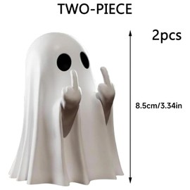 4 Pcs Halloween Middle Finger Ghost Decorations Spooky Funny Table Statue Ornament for Prank Party, Unique Haunted House Decor, Eye Catching Gifts for Teens and Women Cute Humor Prop Black and white