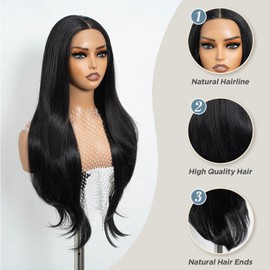 REBECCA STYLE Long Brown Straight Wigs 30 Inch Synthetic Lace Front Wig for Women Pre Cut HD Lace Wig Middle Part Put On Go Glueless Wigs with Natural Hairline