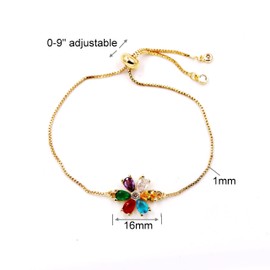 Fukumems Cubic Zirconia Bracelet for Women Girls 14K Gold Plated Cute Chain Bracelet for Girls, Metal Metal Zirconium dioxide, Zirconium dioxide