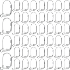 SOFPLATE 1 Box 120Pcs French Wire Earring Hooks Silver Earring Findings Bulk Stainless Steel Lever Back Ear Wires Small Huggie Leverback Earring Hooks for Jewelry Making Supplies DIY Craft Beginner