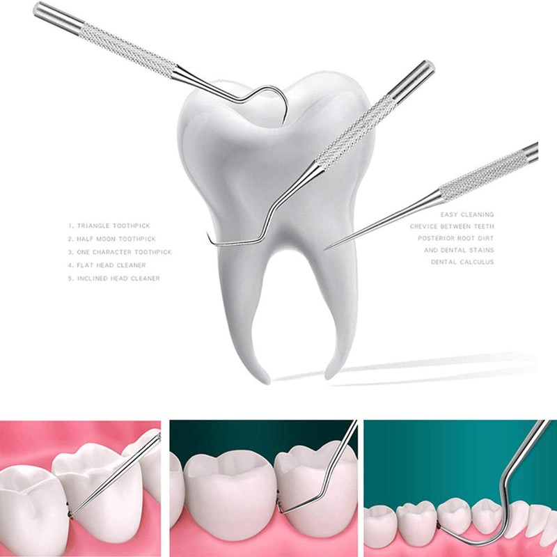 6Pcs Portable Reusable Stainless Steel Toothpicks Metal Tooth Scraper Dental