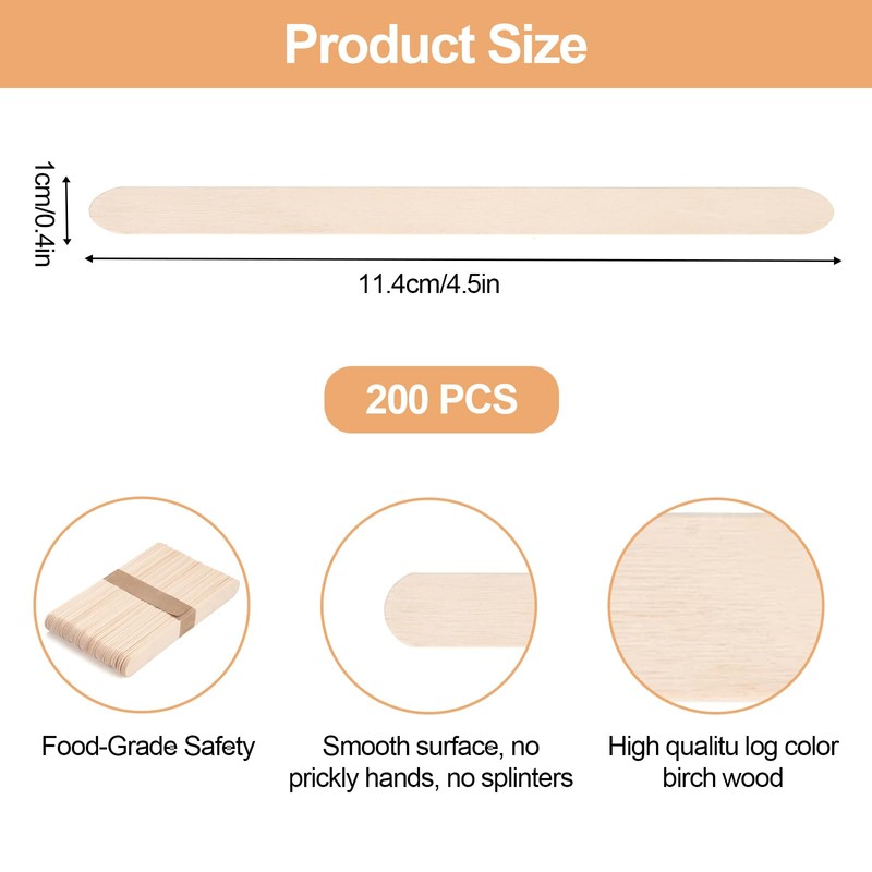 Leucasa 200 Pcs 4.5IN Wooden Sticks Popsicle Sticks Multi-Purpose Craft