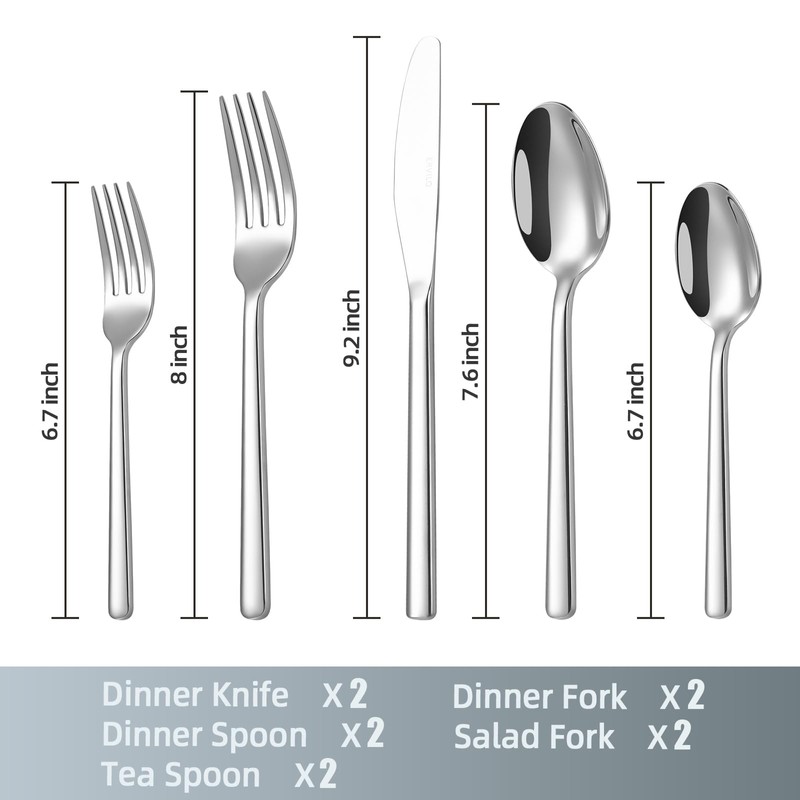 ERVILO 10-Piece Silverware Set for 2, Balanced Weight Stainless Steel