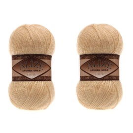 Alize Angora Gold Simli 5% Metallic 20% Wool 75% Acrylic Lot of 2 skn 200gr 1100 ydsYarn Thread Crochet Lace Hand Knitting Turkish Yarn (95 Camel)