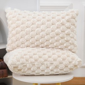 Madizz Set of 2 Faux Fur Plush Decorative Cushion Covers Soft Decorative Cushion Cover for Sofa Bedroom Cushion Shell Beige 30 x 50 cm