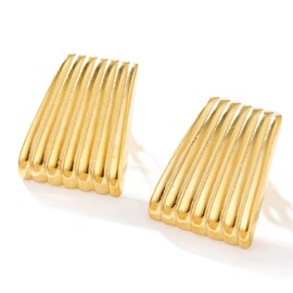 OWADAR Ribbed Statement Earrings Large Chunky Textured Earrings 18K Plated Statement Chunky Earrings Trendy Earring for Women - Gold