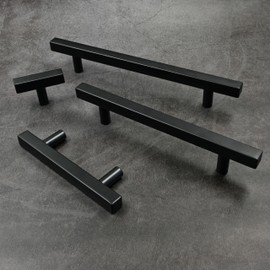 Alzassbg 10 Pack Matt Black Cabinets Pulls, 3-3/4"(96mm) Hole Centers Cabinet Stainless Steel Handles Kitchen Hardware Square T Bar Pull for Cabinets AL3110MB