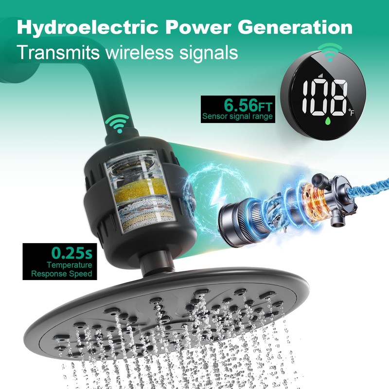 Tem8(R7Pro) Bathroom Shower Filter Fixture with Wireless Temperature Display |