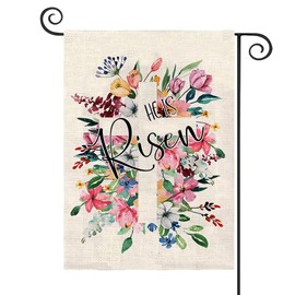 YBTLhome Easter Religious Cross House Flag 12 x 18 Double Sided,He is Risen with Flowers Yard Flags for Outdoor,Holiday Decorative House Flag,Seasonal Decor for Spring Farmhouse