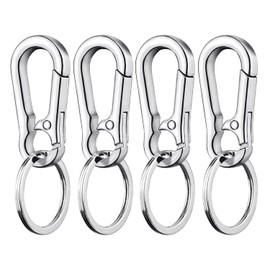KINMINGZHU 4 Pack Hook Clip with Key Rings, Metal Keyring Keychain Key Ring Chain Holder Organizer for Car and Keys Finder