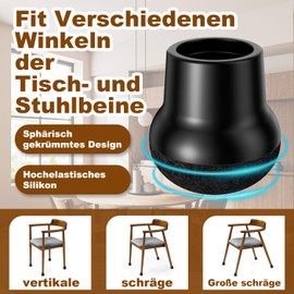 JCrunaway Round Chair Leg Caps, 24 Pieces, Spherical Protective Caps for Slanted / Vertical Chair Legs, Diameter of 19-24 mm, Wear-Resistant Felt Gliders for Chairs/Table