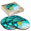 4 x Round Coasters - Teal Green Blue Ink Effect