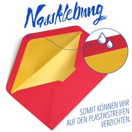 Japun Envelopes (50 pieces), envelope, envelope without window, DIN long, 220 x 110 mm, inside: gold, paper colour: red