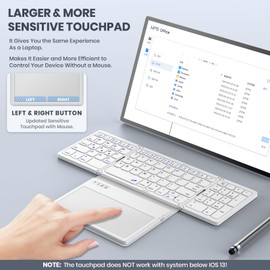 GEODMAER Foldable Bluetooth Keyboard, Portable Full Size Folding Keyboard with Large Touchpad, Numeric Keypad, PU Leather, Wireless TravelKeyboard for Windows Android Mac(White)