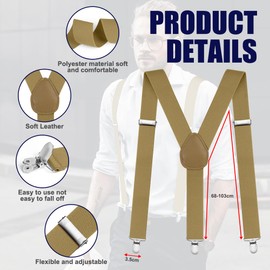 Aomig Braces for Men Striped Braces Men Extra Strong Wide 3.5 cm with Very Strong 3/4 Metal Clips Adjustable Elastic One Size Braces for Men Women Wide Long X/Y-From, Camel