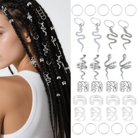 50PCS Hair Jewelry Hair Cuffs for Braids Silver Snake Loc Charms Accessories Adjustable Hair Rings Pendant Extended Spiral Cuffs Metal Braids Jewelry Hair Decoration