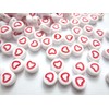 500pcs Heart Beads Round Flat White & Red 7mm Craft