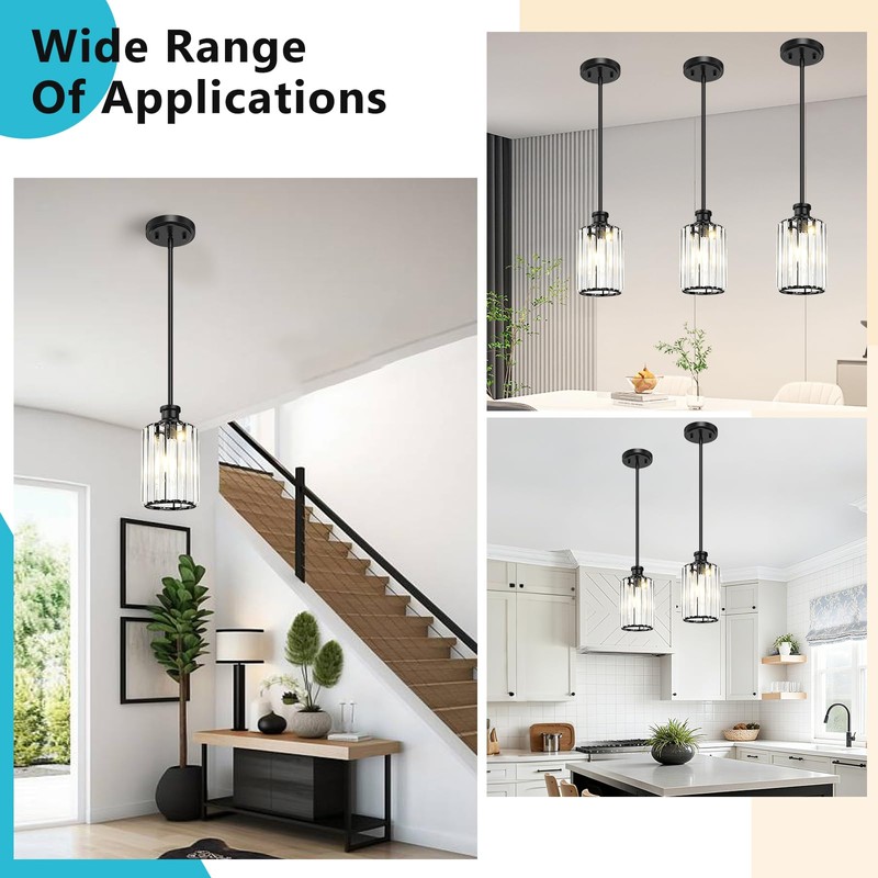Onwecen Black Pendant Light, Modern Crystal Pendant Lights, Kitchen Island