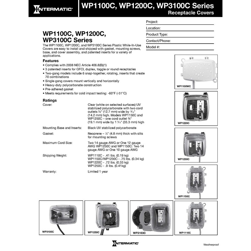 Intermatic WP1150C 1 Gang Vertical/Horizontal 4-3/4-Inch Deep Weatherproof Box, Clear,