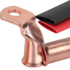 90° Pure Copper Cable Lugs 10pcs 1/0 AWG-3/8 90 Degree Bent Battery Lugs,Heavy Duty Wire Lugs,Ring Terminal,0 Guage terminals 90° Battery Cable Ends/Terminal Connectors + 10PCS 3:1 Heat Shrinks
